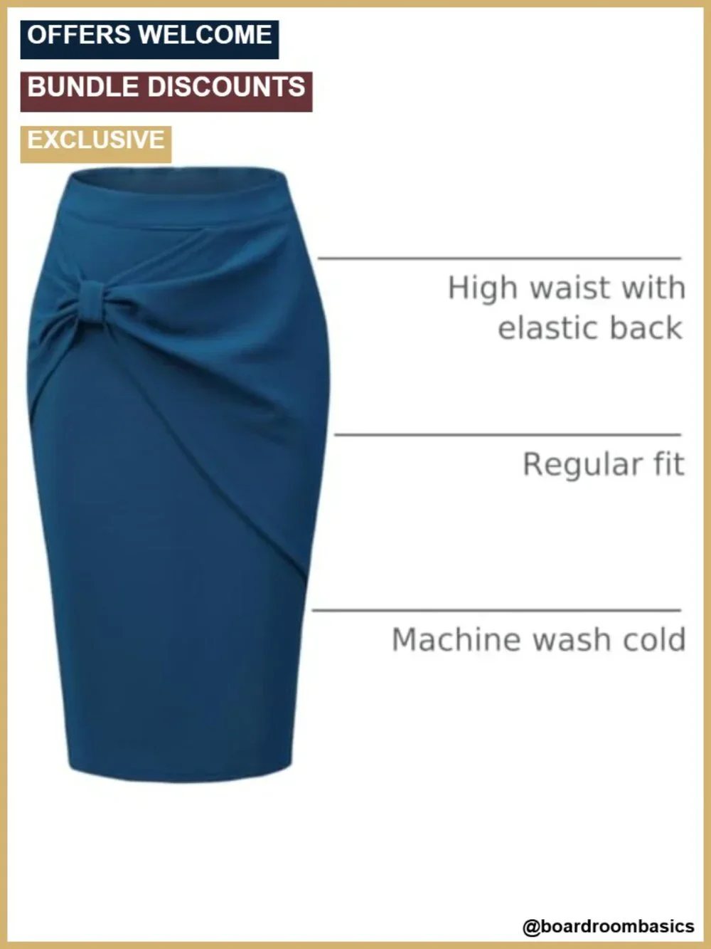 Business Pencil Skirt - High Waist Ruched Wrap with Slit Back